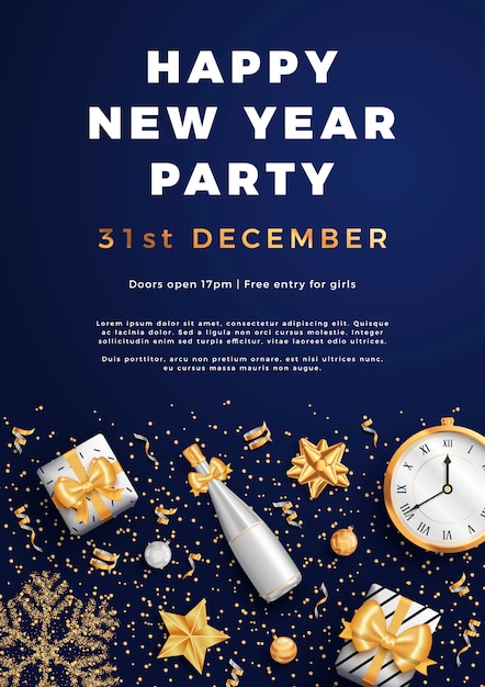 Happy new year party layout poster poster or flyer template.