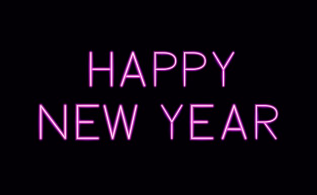 Happy New Year realistic hot pink neon sign on black background Holidays vector illustration Electric lighting