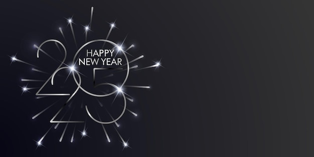 Vector happy new year in a shiny silver metallic color with gold glitter scattered on a black background