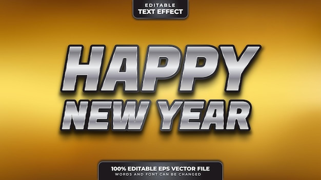 Happy New Year Silver Black 3D Editable Text Effect