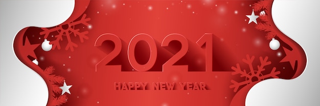 Happy New Year text design in paper cut style and long shadow