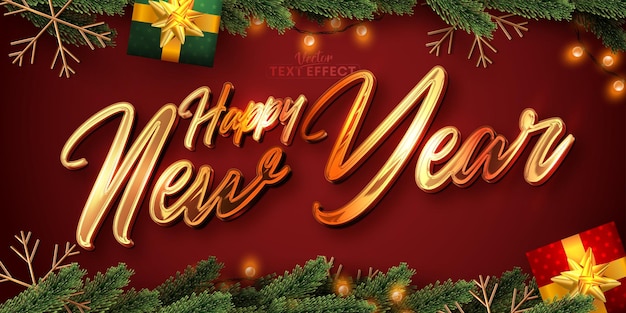 Happy new year text effect, editable shiny gold christmas text style