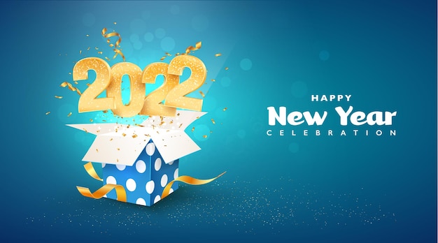 happy new year vector illustration xmas celebrate banner on blue background merry christmas