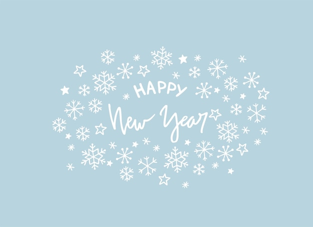 Happy new year vector print with snowflake.