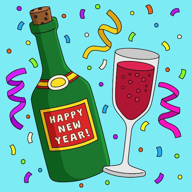 Happy New Year Wine Colored Cartoon Illustration