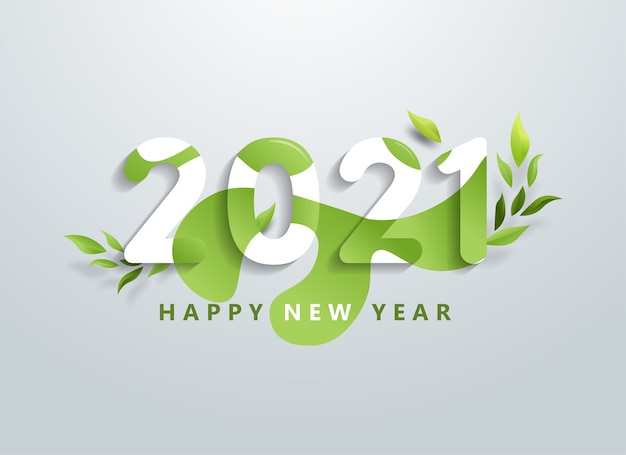 Happy new year with natural green leaves banner.