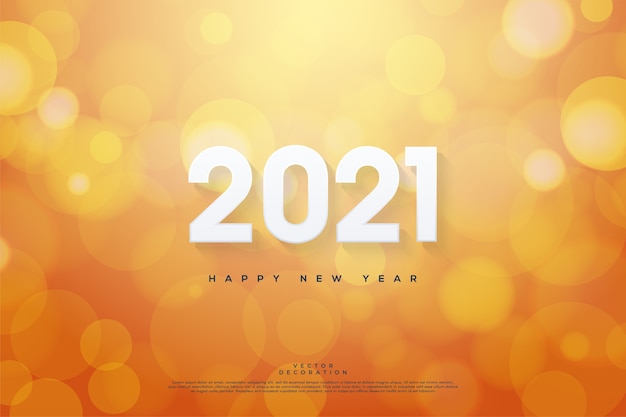 Happy new year  with orange bokeh background.