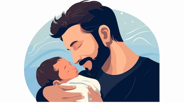 Vector happy newborn in family card with dad and little son baby