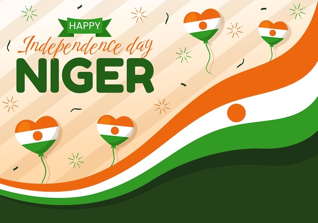 Happy Niger Republic Day Vector Illustration with Waving Flag and Country Public Holiday in Cartoon