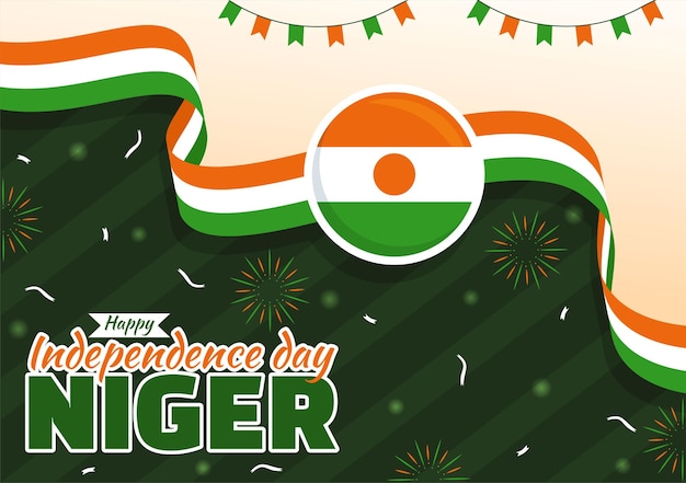 Happy Niger Republic Day Vector Illustration with Waving Flag and Country Public Holiday in Cartoon