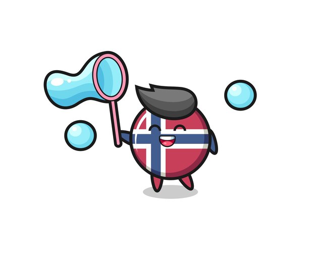 Happy norway flag badge cartoon playing soap bubble , cute style design for t shirt, sticker, logo element