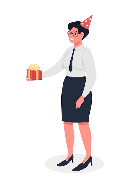 Happy office worker with gift semi flat color vector character