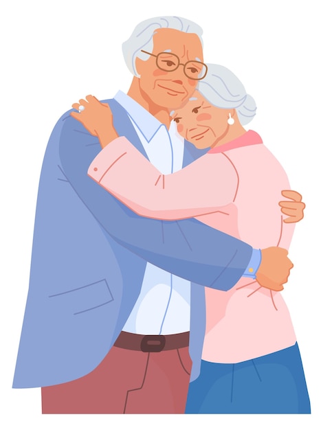 Happy old couple hugging Embracing seniors together