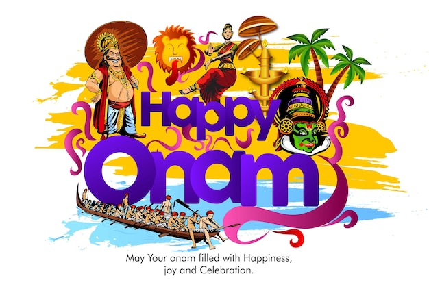 Happy Onam festival background for South India Kerala traditional celebration.Vallam-kali festive