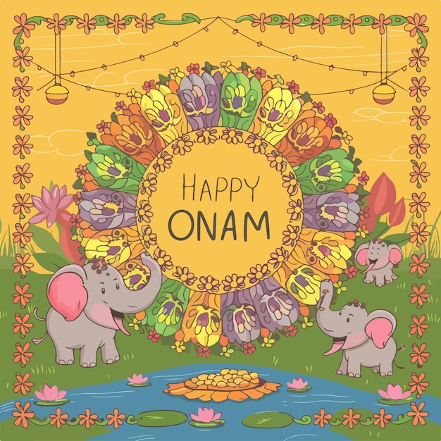 happy onam festival celebration flat vector illutration