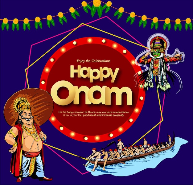 Happy Onam festival of South India Kerala. Vector Illustration