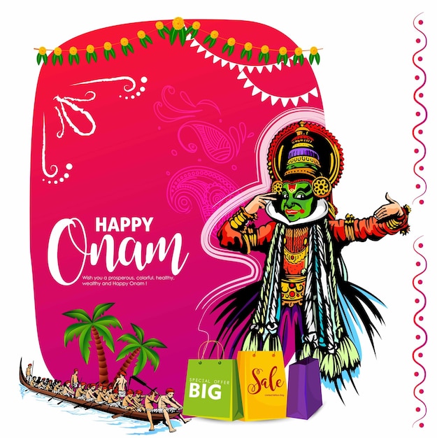 Happy Onam festival of South India Kerala. Vector Illustration