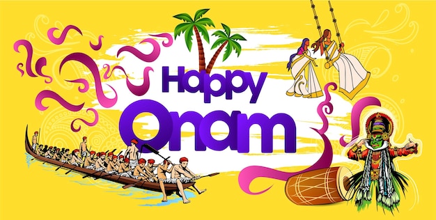 Happy Onam festival of South India Kerala. Vector Illustration