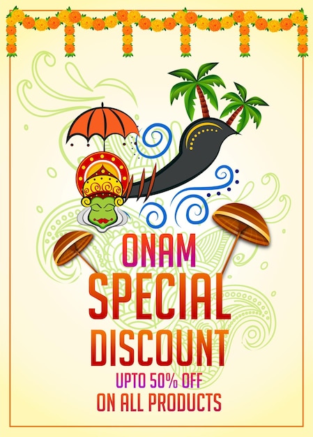 Happy Onam festival of South India Kerala. Vector Illustration