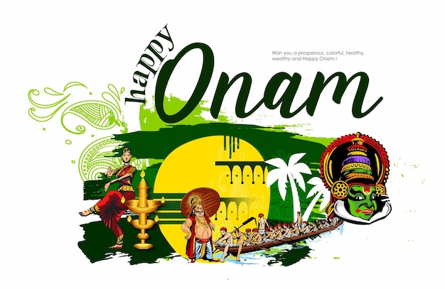 Happy Onam festival of South India Kerala. Vector Illustration