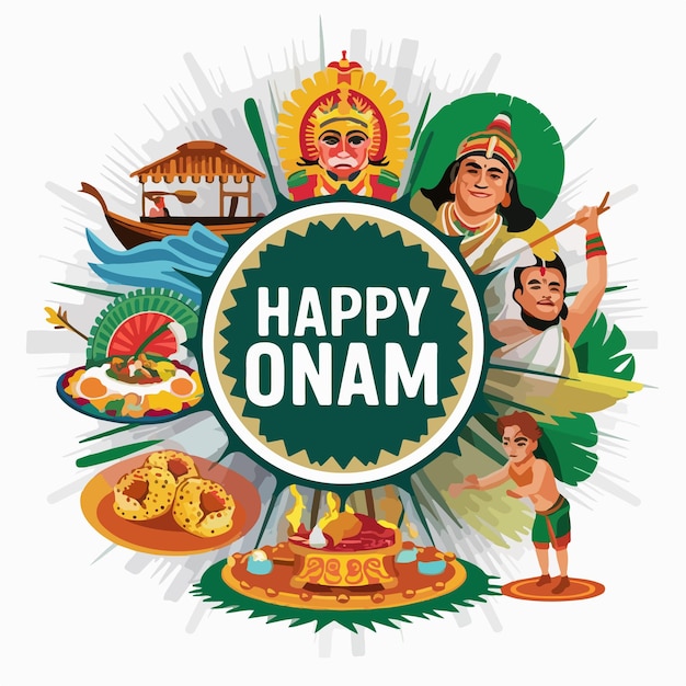 Vector happy onam indian cultural festival celebration illustration