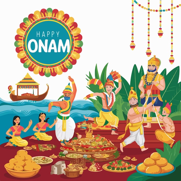 Vector happy onam indian cultural festival celebration illustration