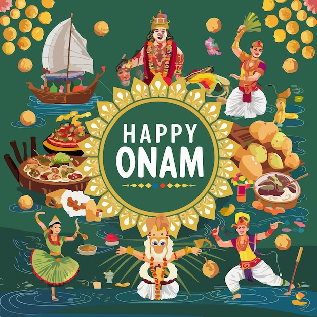 Vector happy onam indian cultural festival celebration illustration