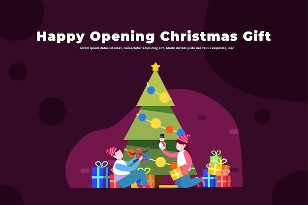 Happy Opening Christmas Gift - Illustration Christmas