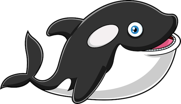 Happy Orca Or Killer Whale Cartoon Character Is Swimming Vector Hand Drawn Illustration