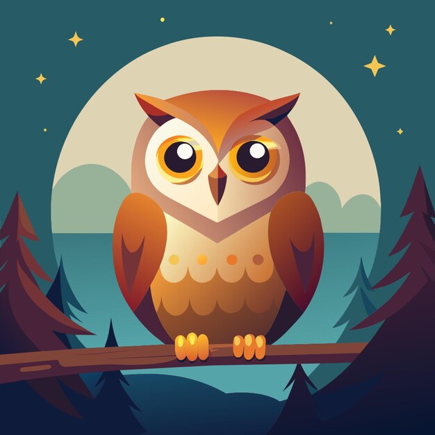 happy owl on the branch vector illustration flat 2