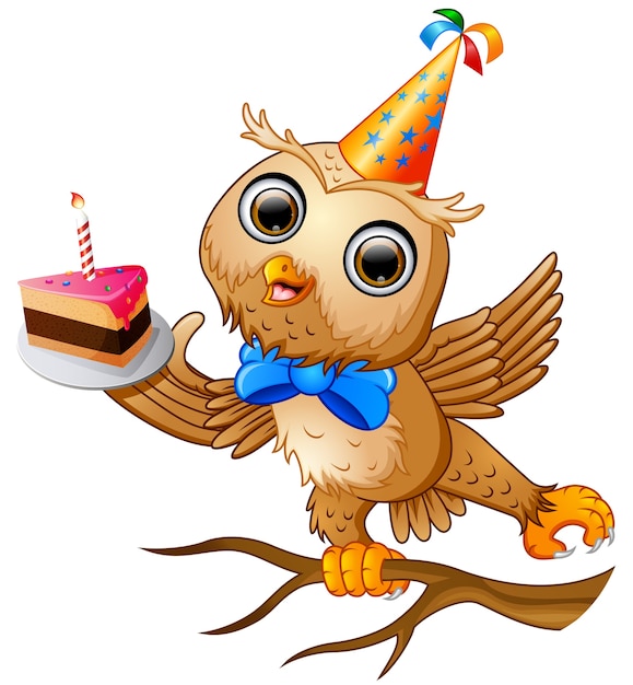 Vector happy owl cartoon celebrating birthday