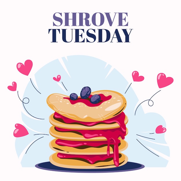 Happy Pancake Day or Shrove Tuesday Concept with Pancake and Fruits