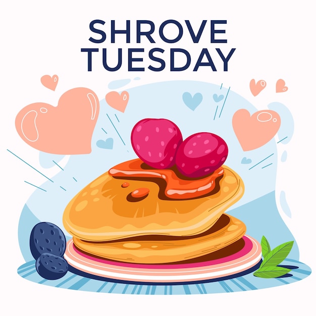 Happy Pancake Day or Shrove Tuesday Concept with Pancake and Fruits