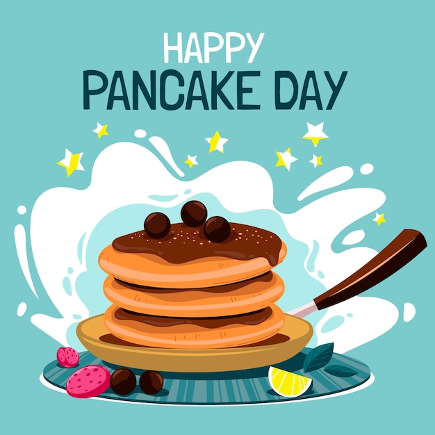 Happy Pancake Day or Shrove Tuesday Concept with Pancake on the Fry Pan