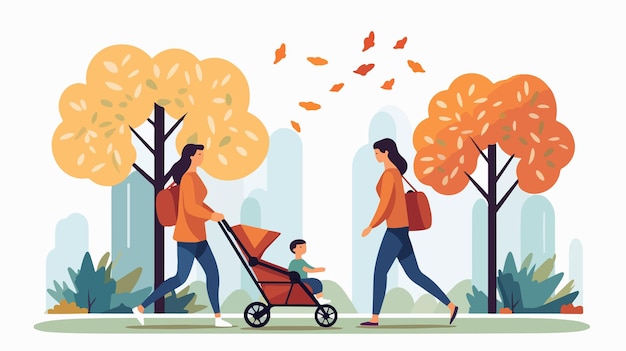 Happy Parents with Children Playing in Park Flat Vector Design