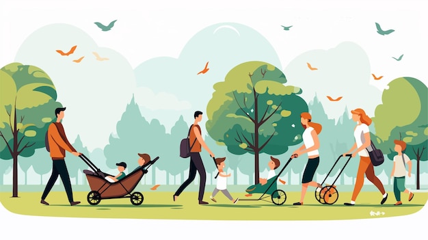 Vector happy parents with kids in the park design vector illustration