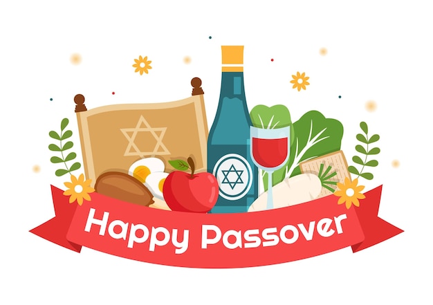 Happy Passover Illustration with Matzah and Pesach Jewish Holiday in Cartoon Hand Drawn Template