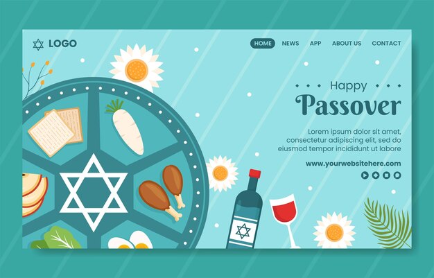 Vector happy passover jewish holiday social media landing page hand drawn template background illustration