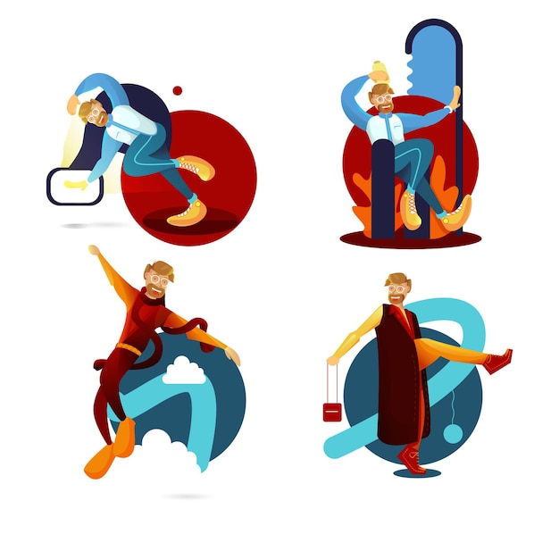 HAPPY PEOPLE DANCING WITH VARIOUS DANCES FROM MAN FLAT ILLUSTRATIONS