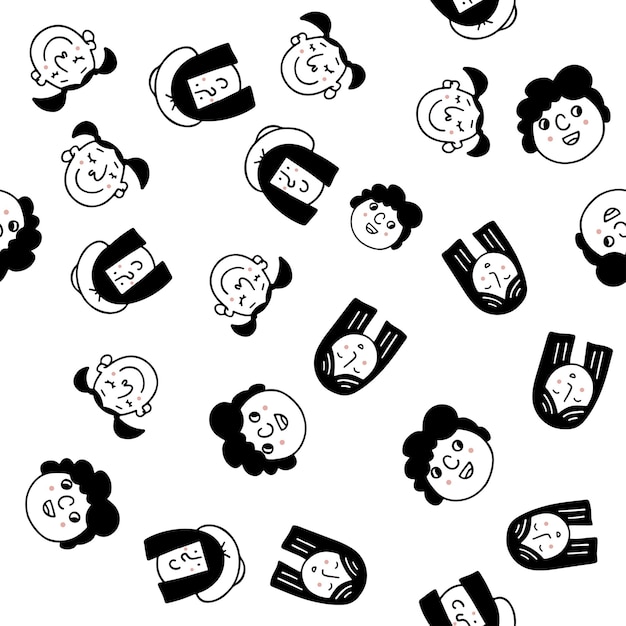 Happy people - hand drawn seamless pattern of a crowd of many different people from diverse cultural backgrounds who are smiling and happy there's an image