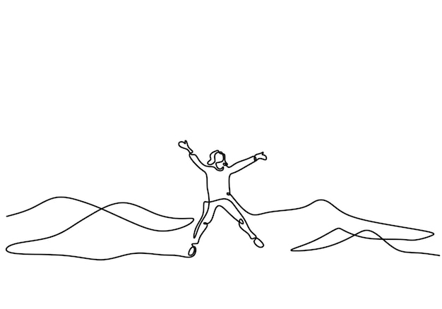 happy people jumping one line drawing