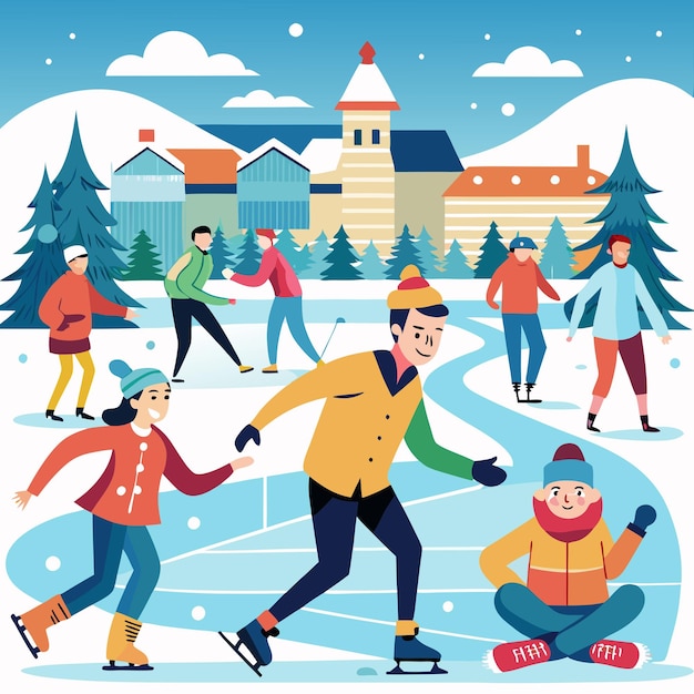 Vector happy people playing in the snow vector illustration