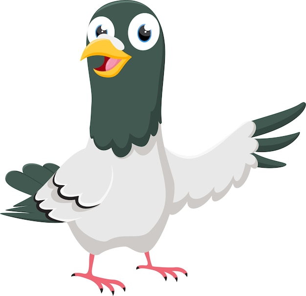 Happy Pigeon cartoon character pointing 