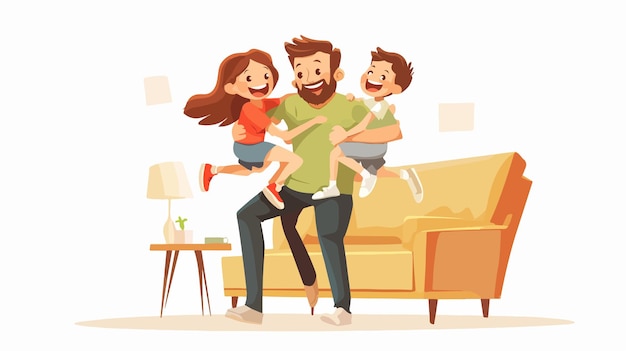 Vector happy playful parents piggybacking son and daughter outdoors