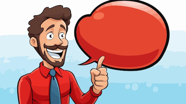 Vector happy pointing man with speech bubble cartoon character