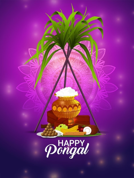 Happy pongal celebration greeting card with creative background