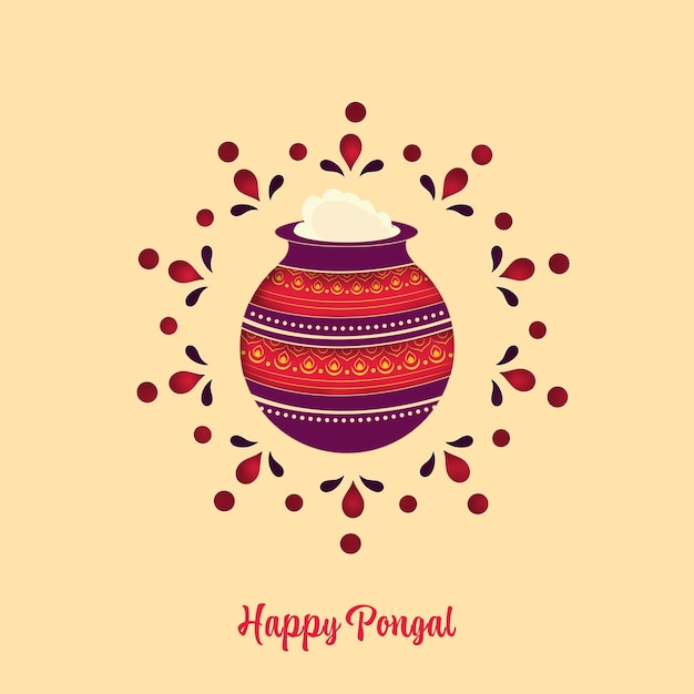 Happy Pongal Celebration Greeting Card With Traditional Dish In Mud Pot On Yellow Peach Background