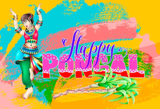 Happy Pongal  contemporary art celebration design to south indian winter festival