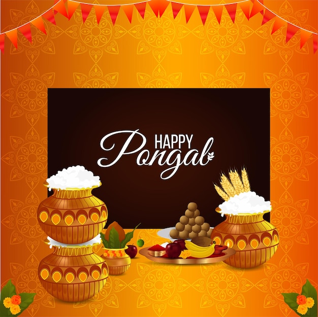 Happy pongal greeting card celebration indian festival background