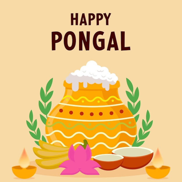 Happy Pongal harvest festival in flat design illustration